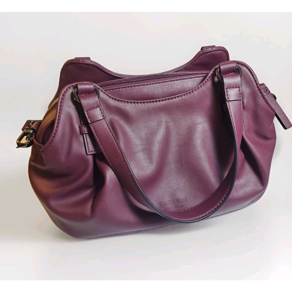 Simply Vera Vera Wang Collection Burgandy Quilted Buena Satchel Crossbody Bag - Picture 9 of 16
